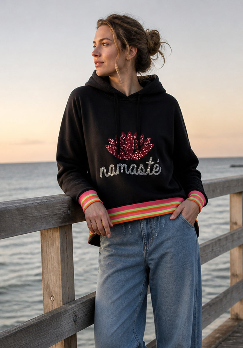 Hoodie Namasté Glitter - schwarz