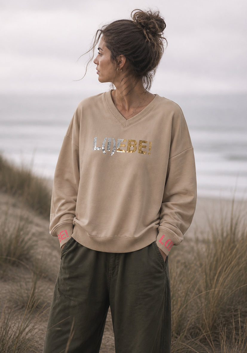 V-Neck Glitter L(I)EBE - sand