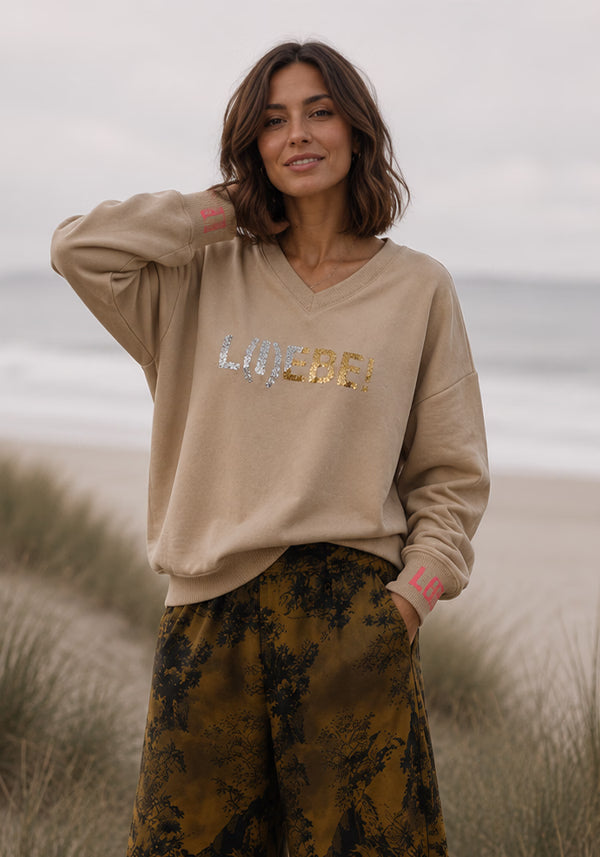 V-Neck Glitter L(I)EBE - sand
