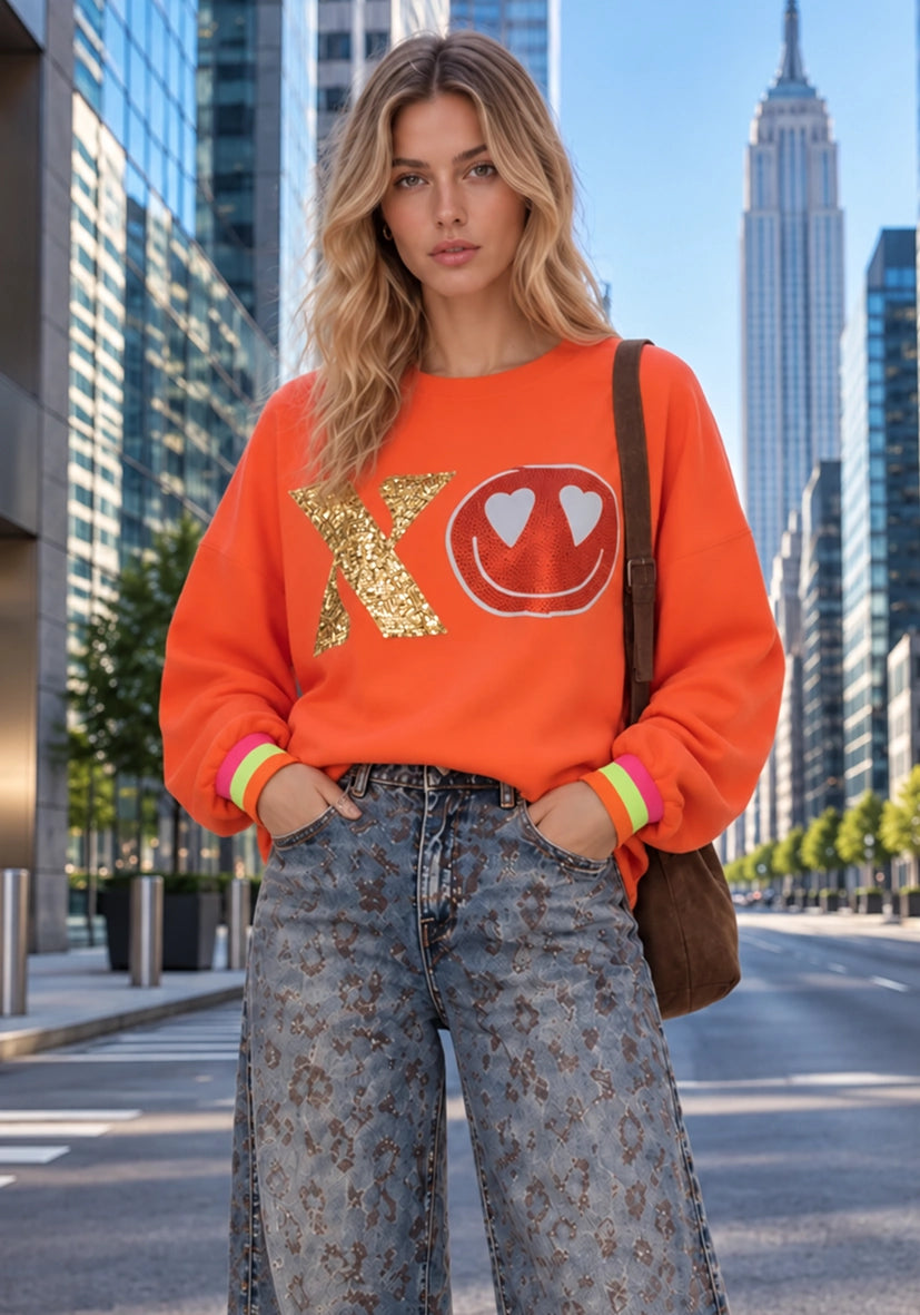 Roundneck XO Heartface - neonorange