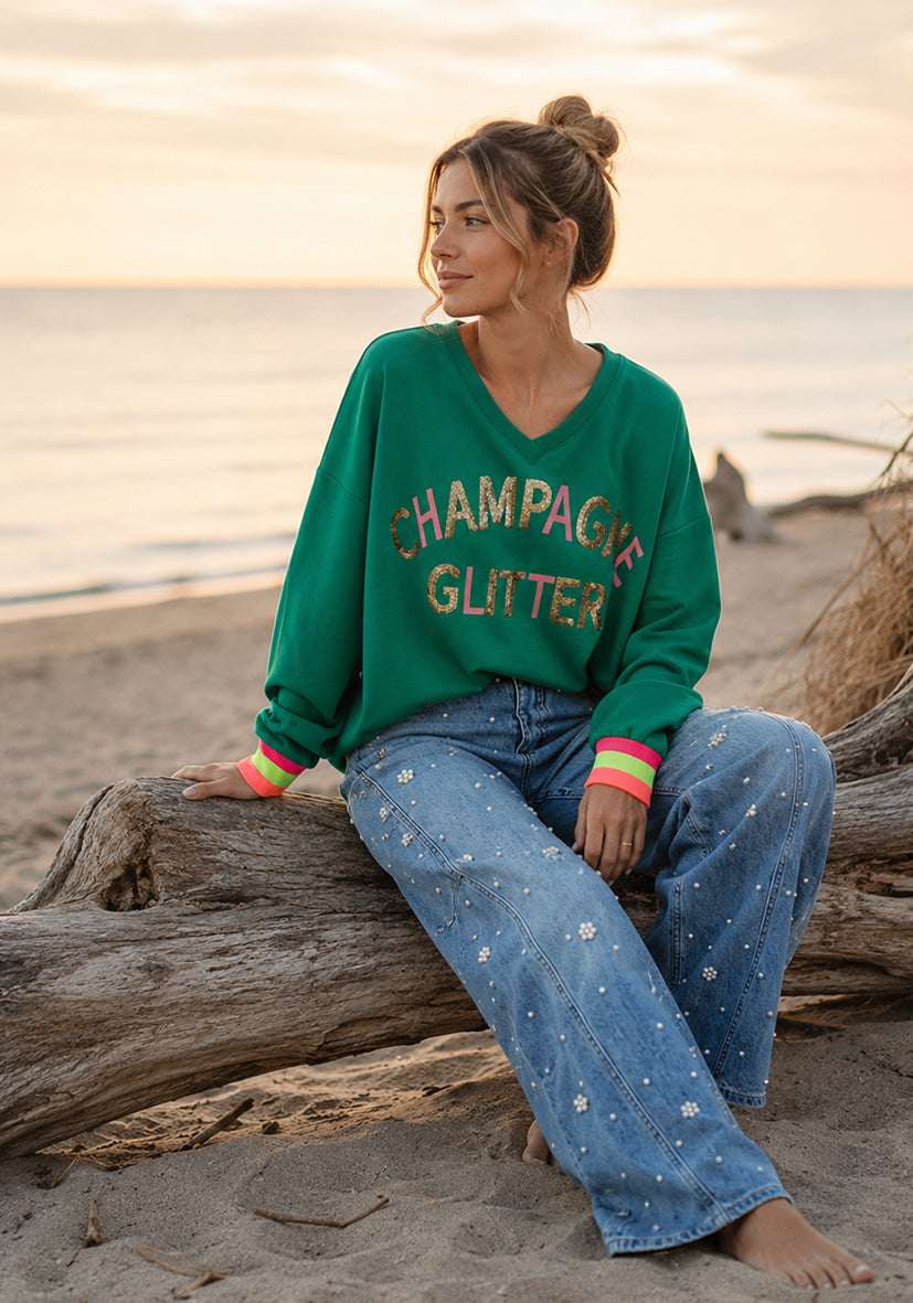 V-Neck Champagne Glitter - grün