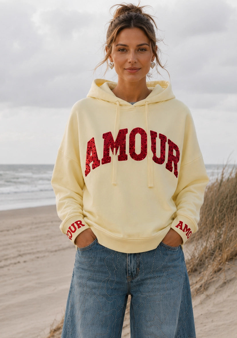 Sudadera con capucha AMOUR - amarillo mantequilla