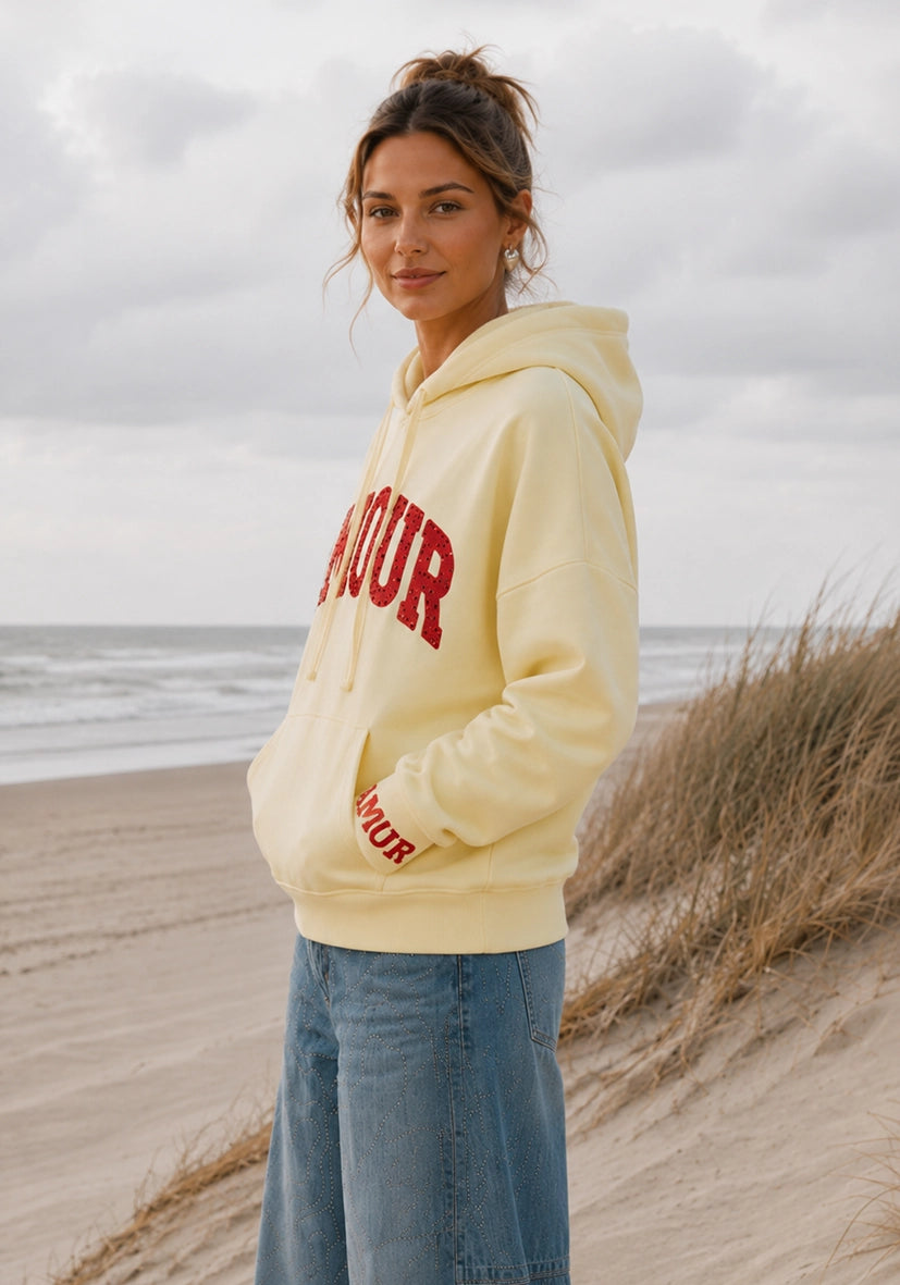 Sudadera con capucha AMOUR - amarillo mantequilla