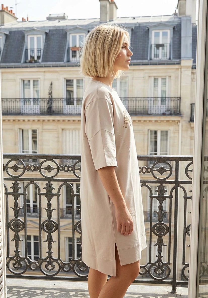 T-Shirt Dress Sparkling Amour - sand