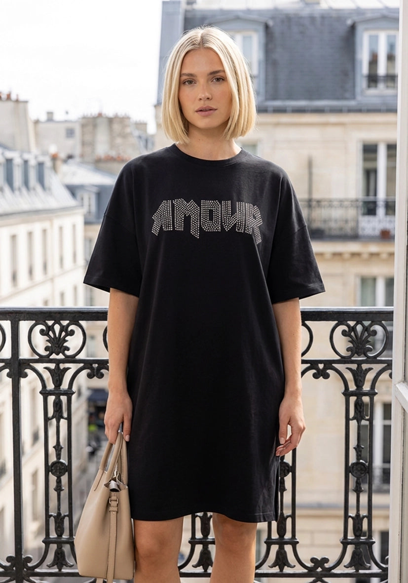 T-Shirt Dress Sparkling Amour - schwarz