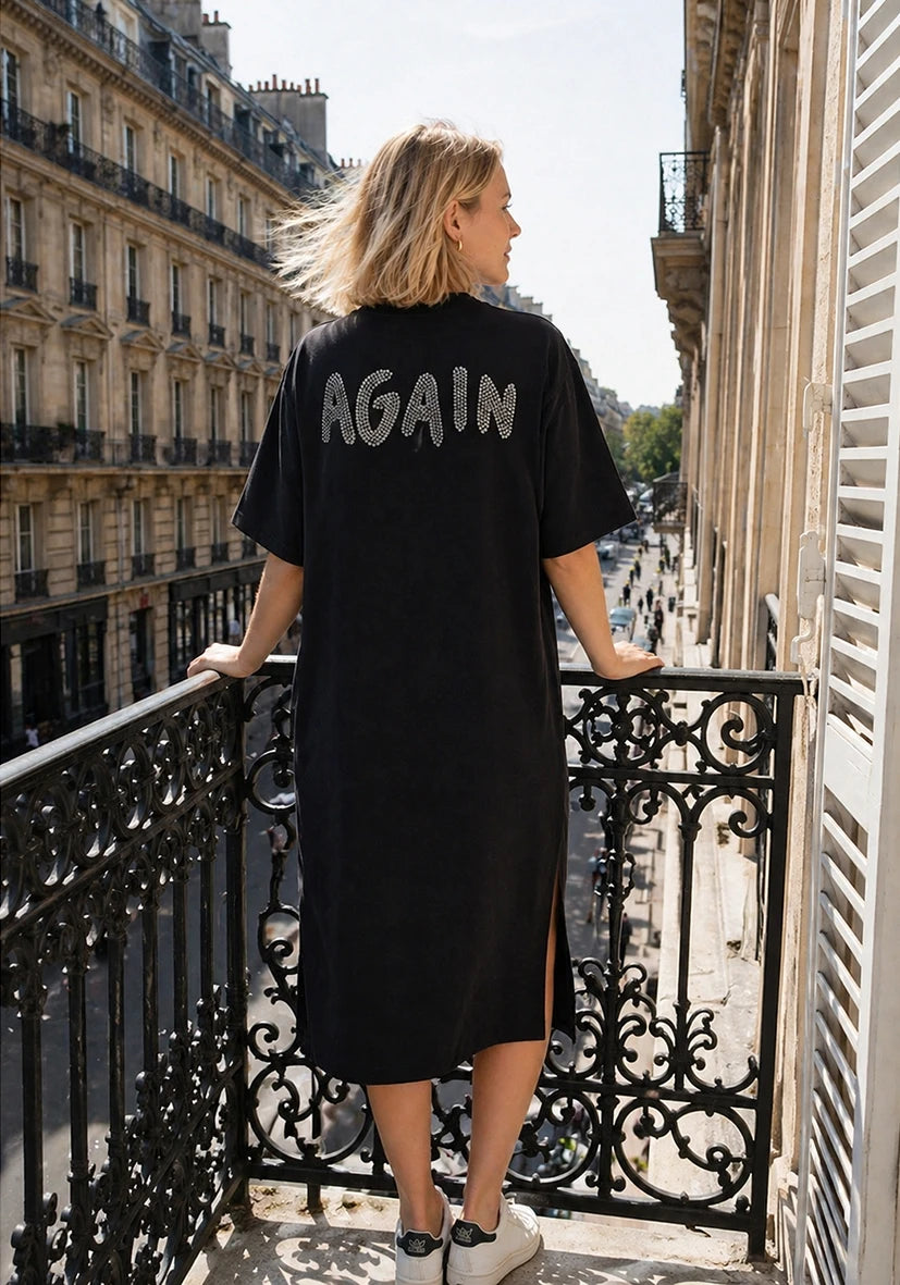 T-Shirt Dress Hello Again! - schwarz