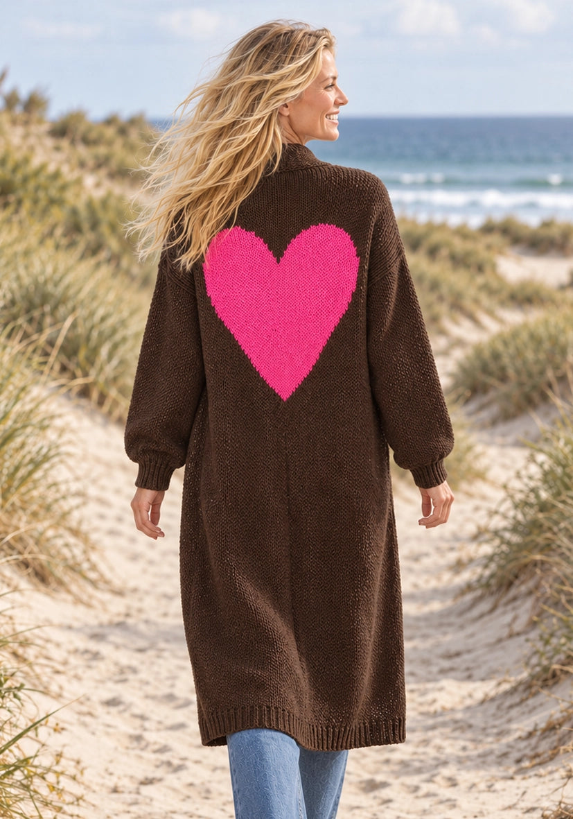 Cardigan multicolor Hearts - chocolate