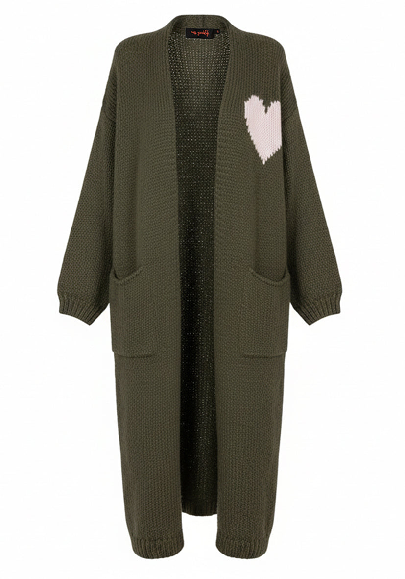 Long Cardigan multicolor Heart - green