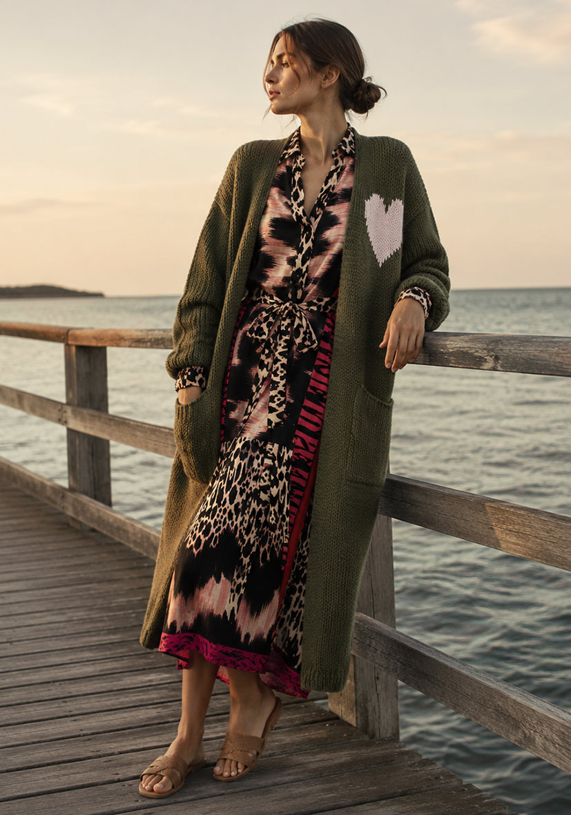 Long Cardigan multicolor Heart - green