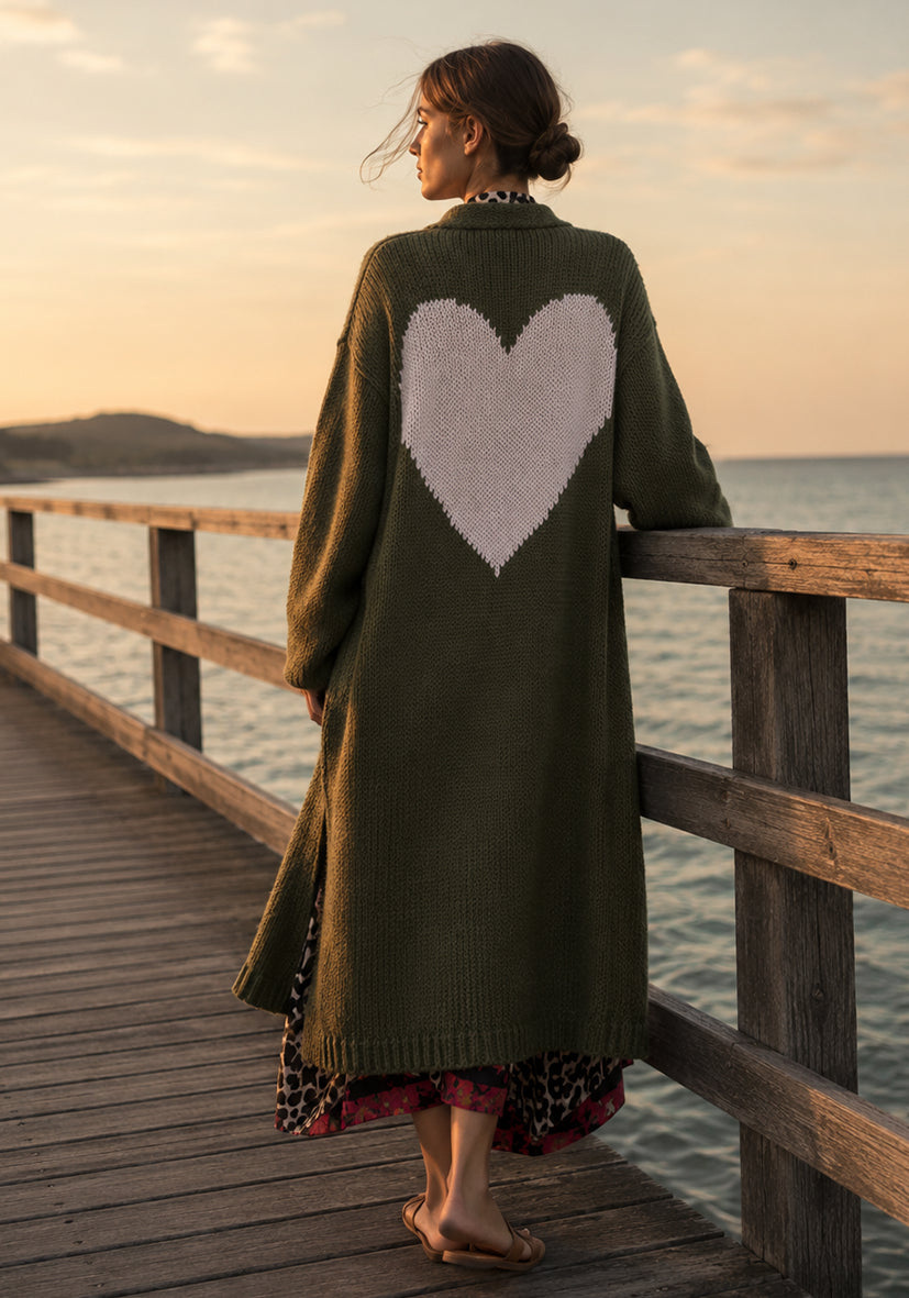 Long Cardigan multicolor Heart - green