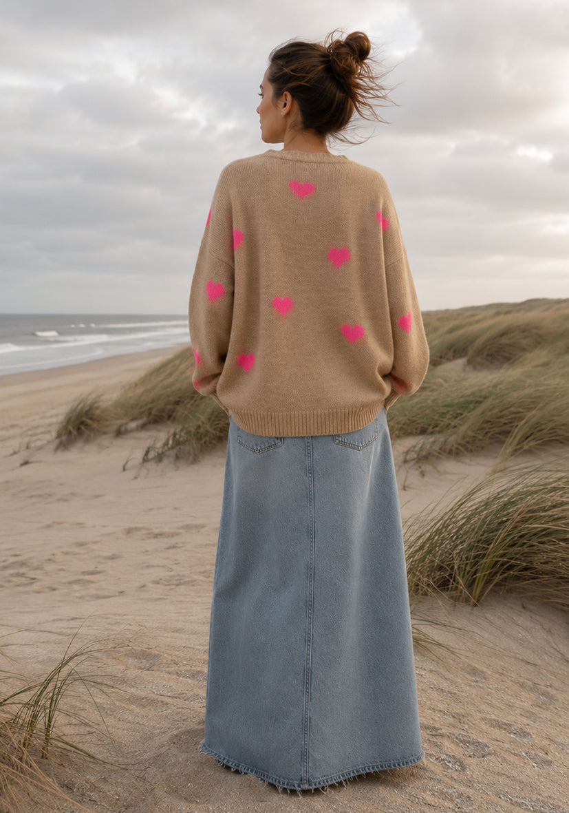 Cardigan Small Hearts Allover - sand