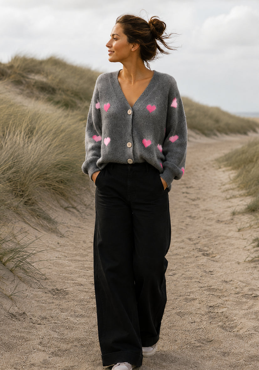 Cardigan Small Hearts Allover - darkgrey