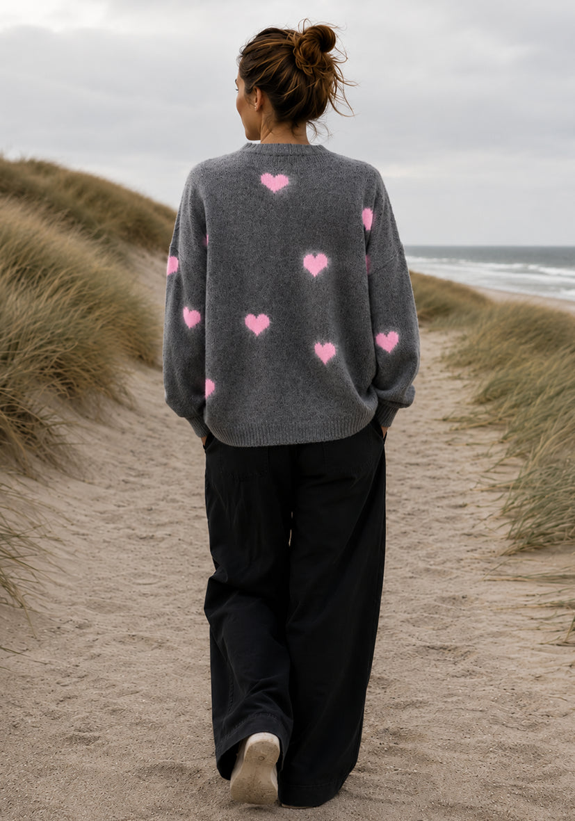 Cardigan Small Hearts Allover - darkgrey