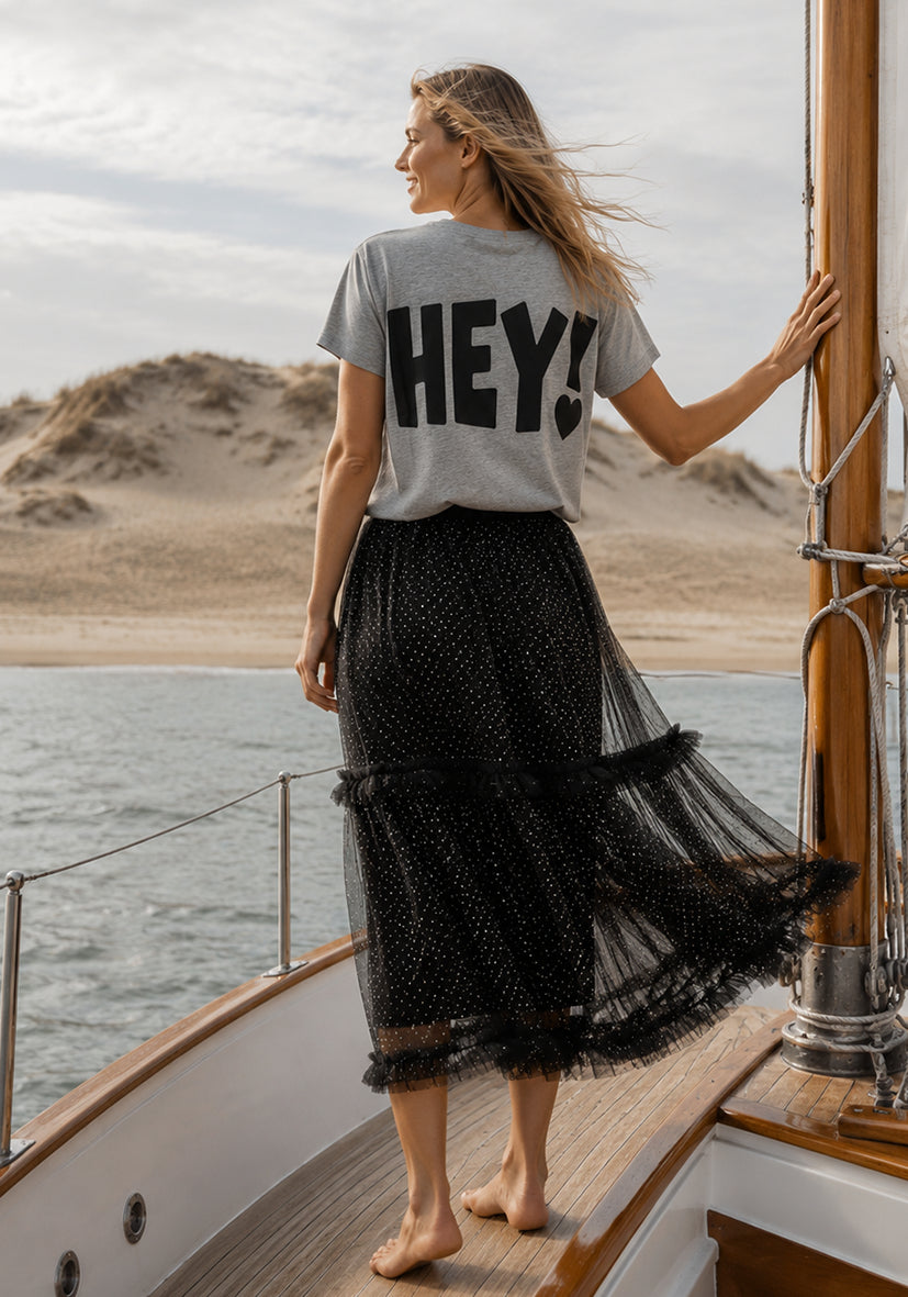 T-Shirt Roundneck HEY! - grau