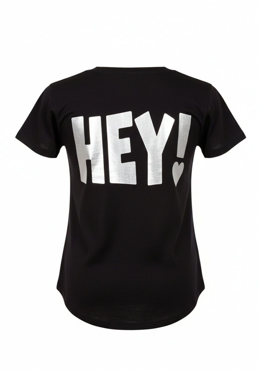 Rundhals T-Shirt HEY! - schwarz