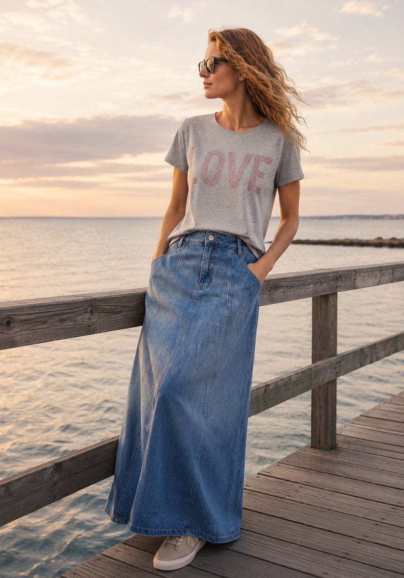 T-Shirt Roundneck LOVE - grau