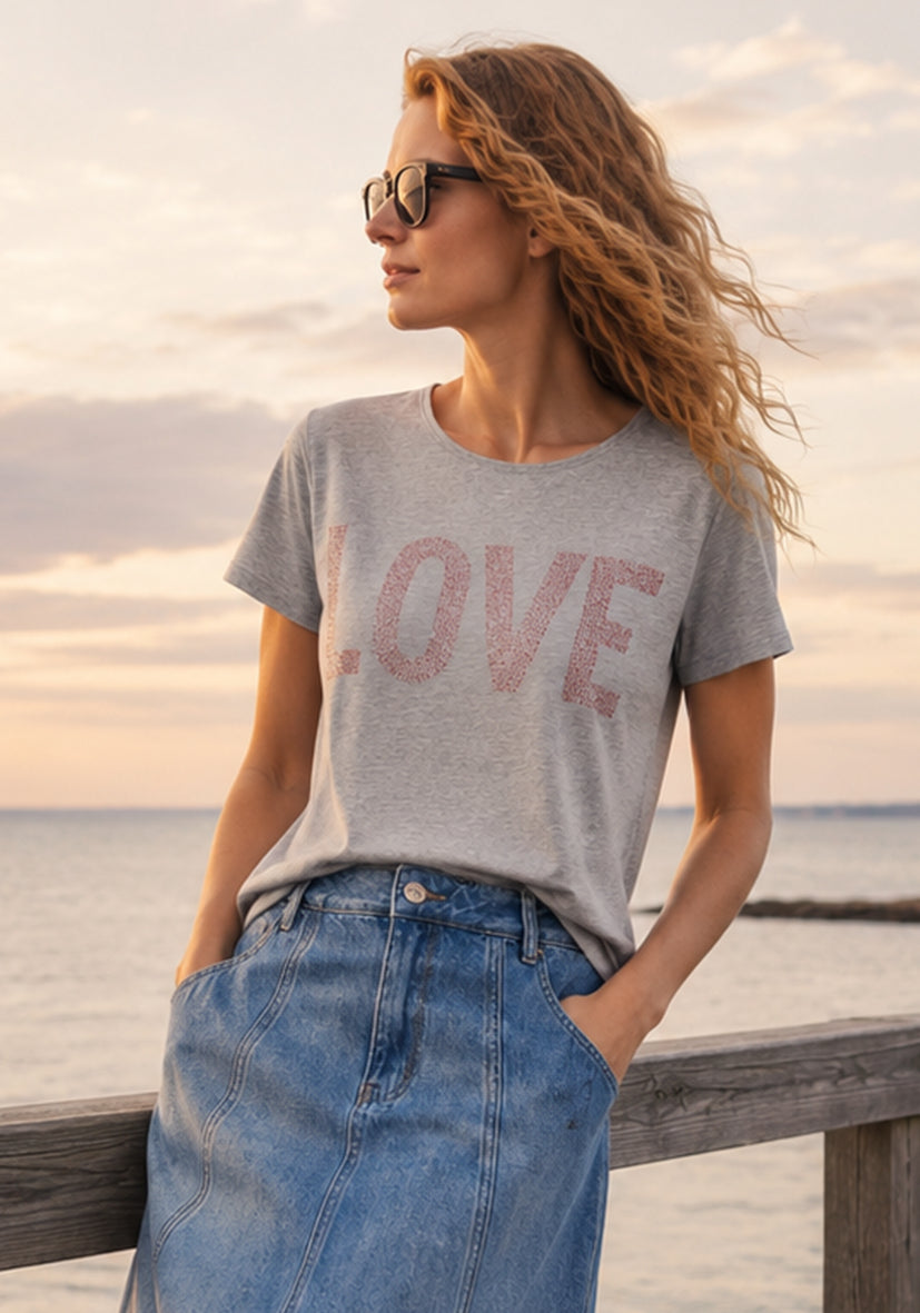 T-Shirt Roundneck LOVE - grau