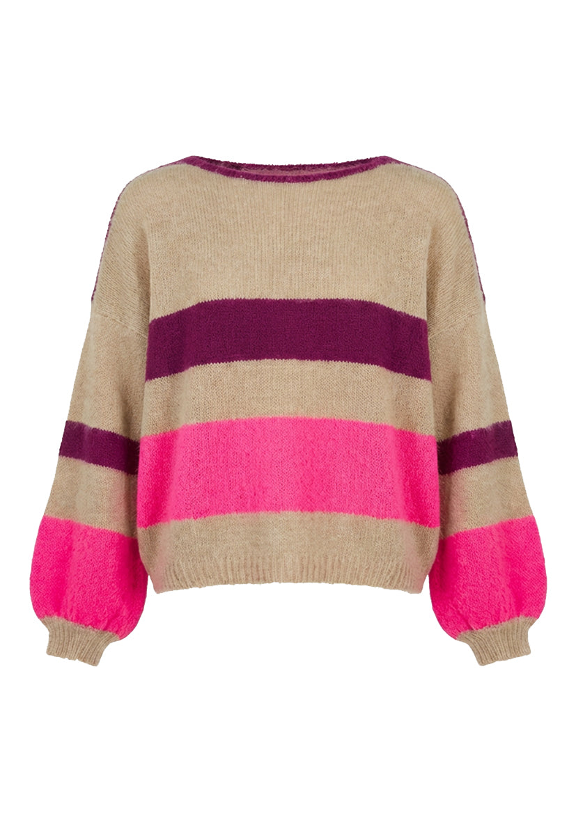 Knit Sweater Big Stripes - sand/multicolor