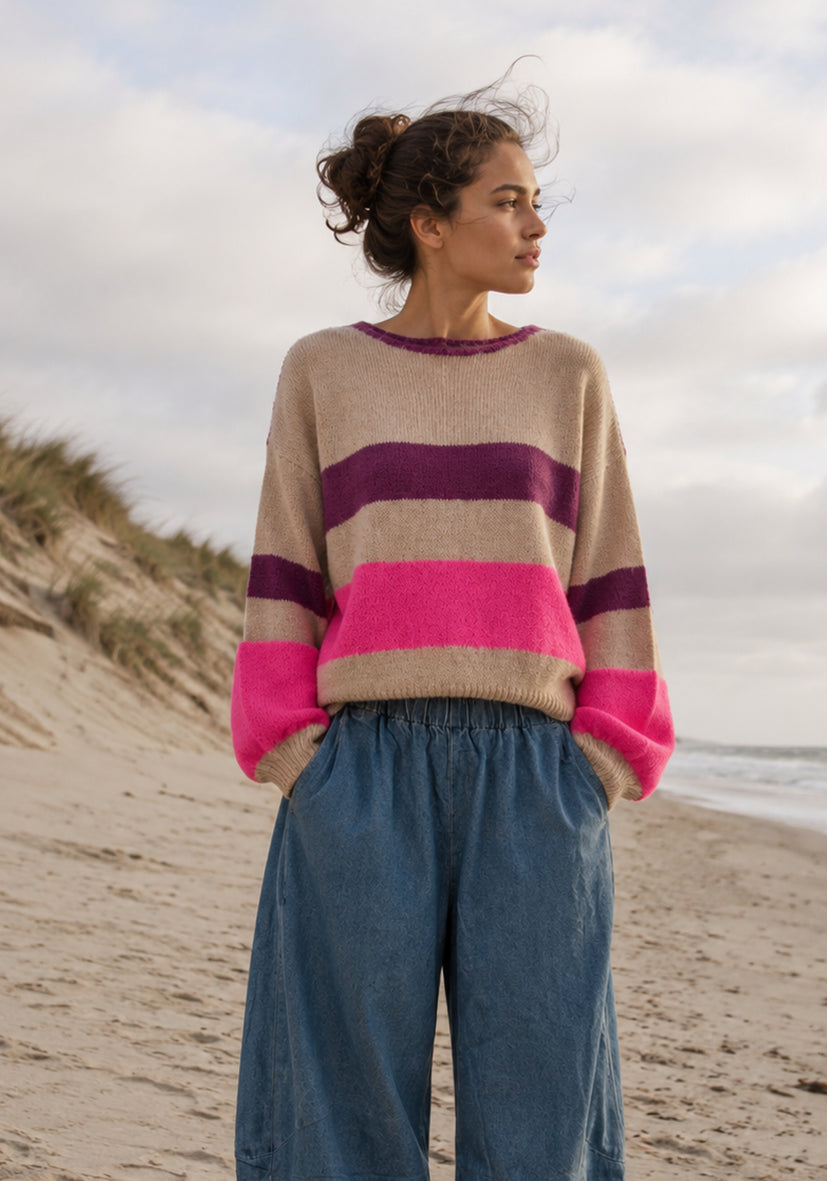 Knit Sweater Big Stripes - sand/multicolor