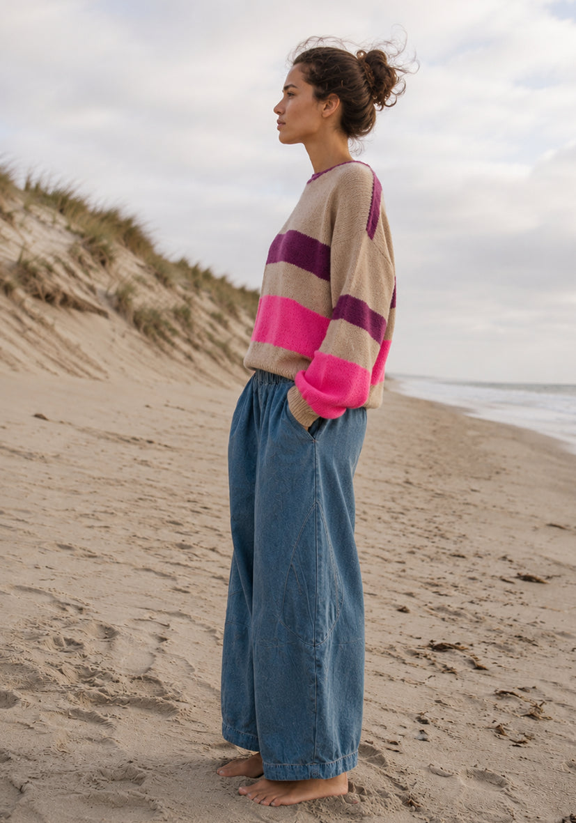 Knit Sweater Big Stripes - sand/multicolor