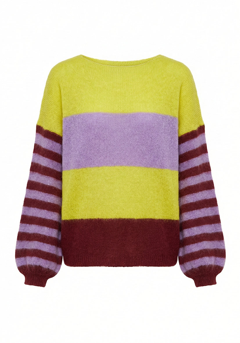 Knit Sweater Striped Sleeves - yellow