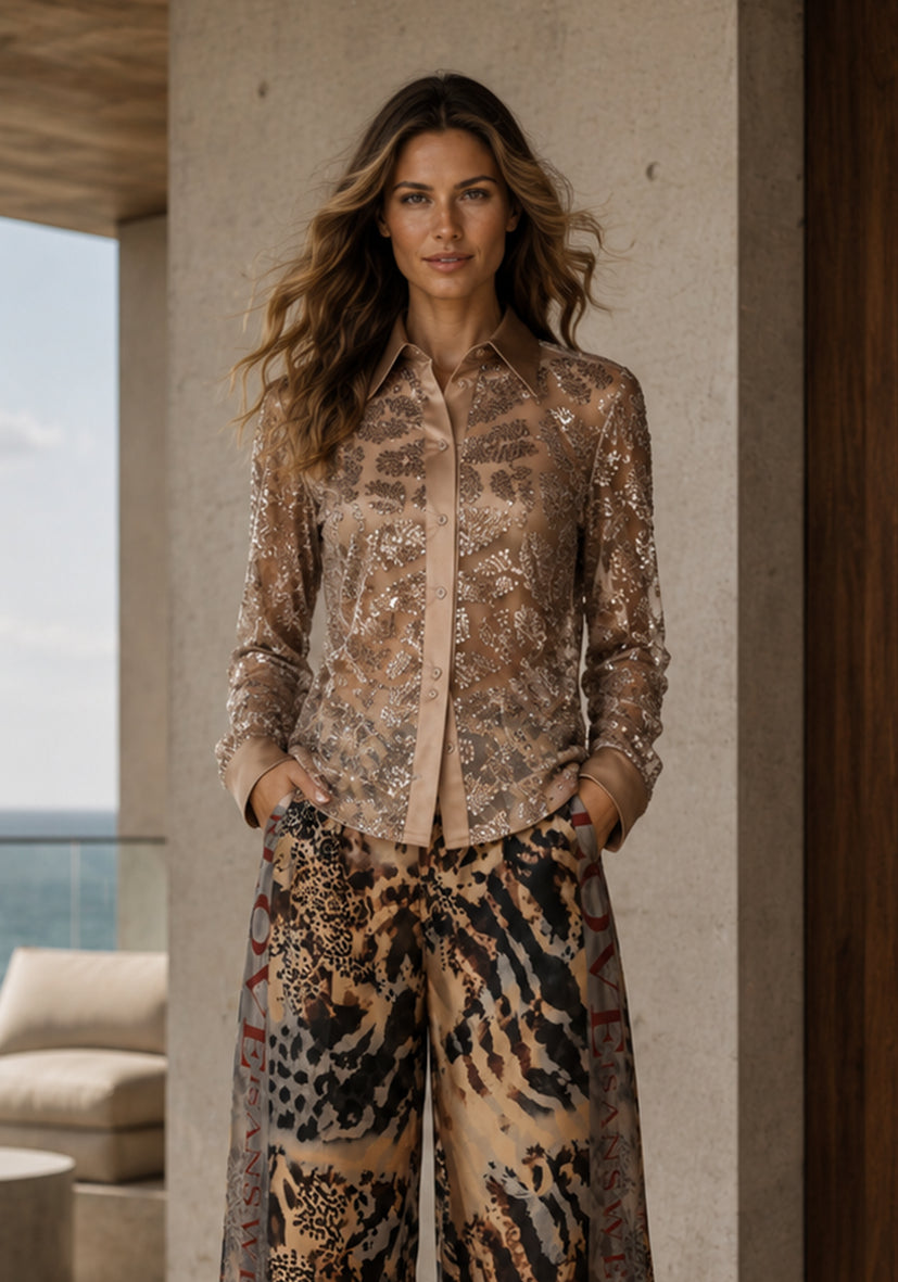 Blouse Sparkle Leaf - Rose