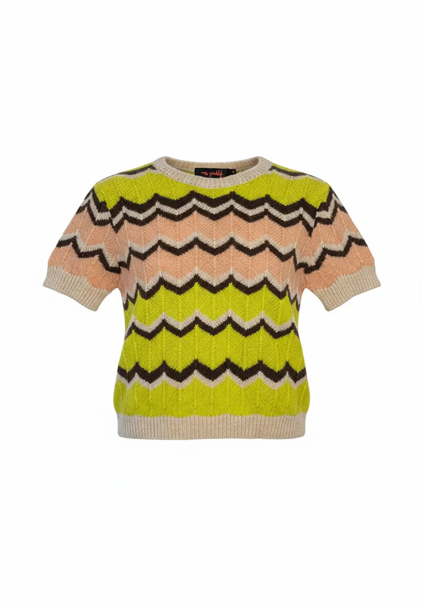 Knit Sweater Shortsleeve Zig Zag - sand