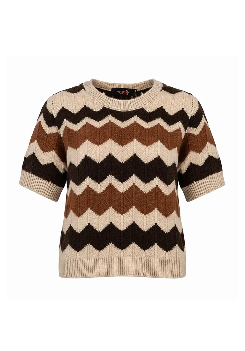 Knit Sweater Short Sleeve Zig Zag - chocolate