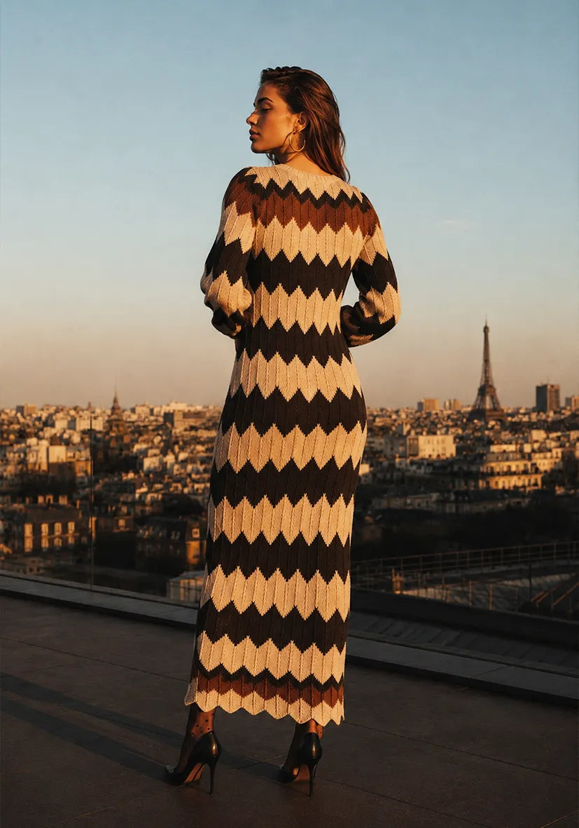 Knit Dress zigzag - chocolate