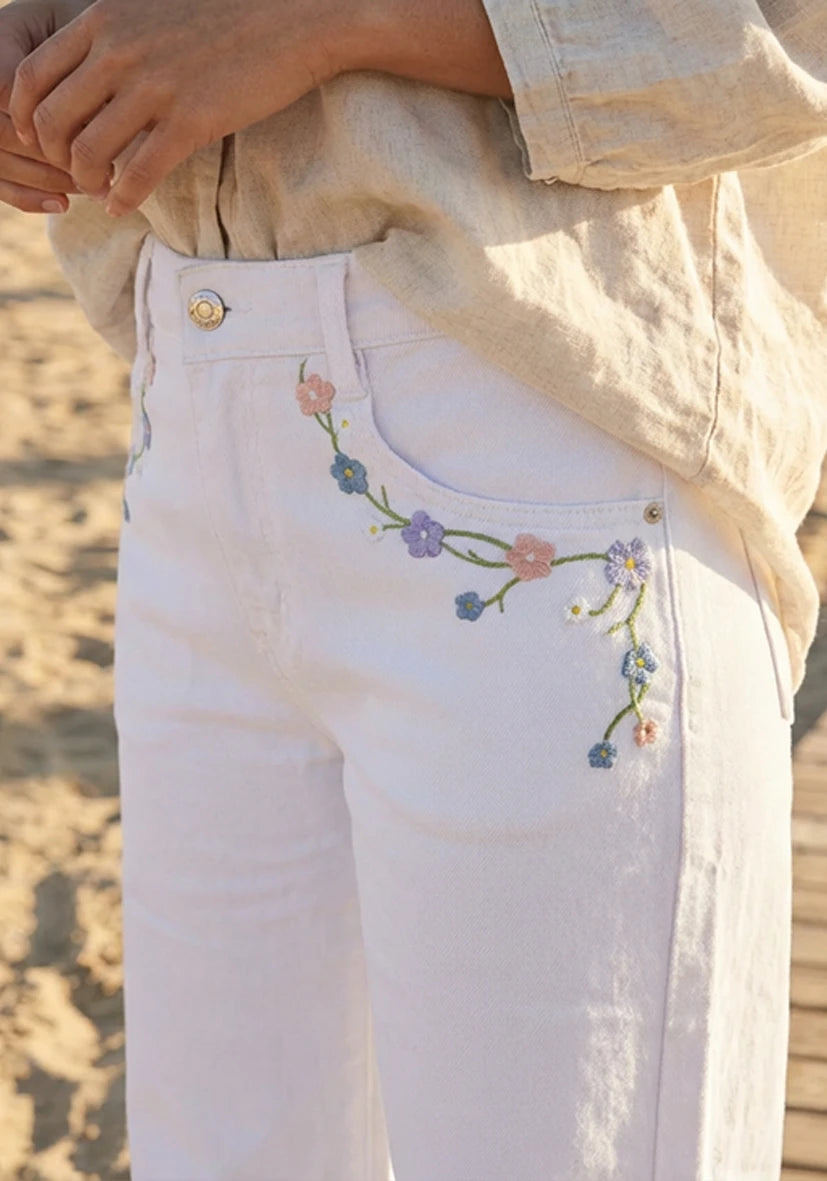 Jeans Stitched Flowers