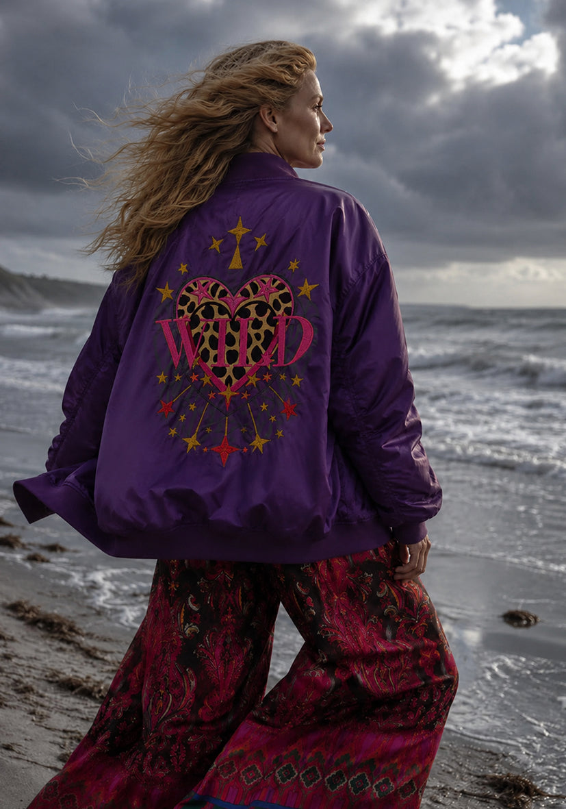 Bomberjacket Stitched Wild Heart - Pflaume