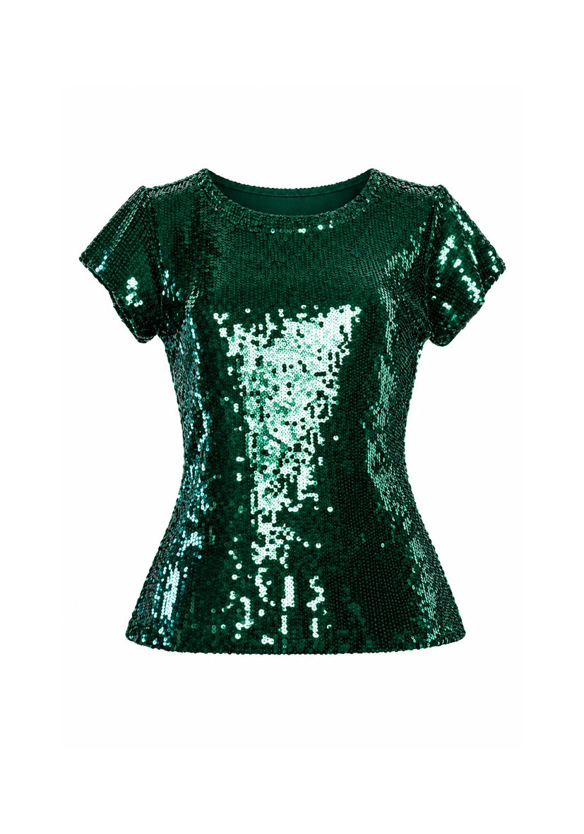 T-Shirt Glamour Glow Paillette - Pinegreen