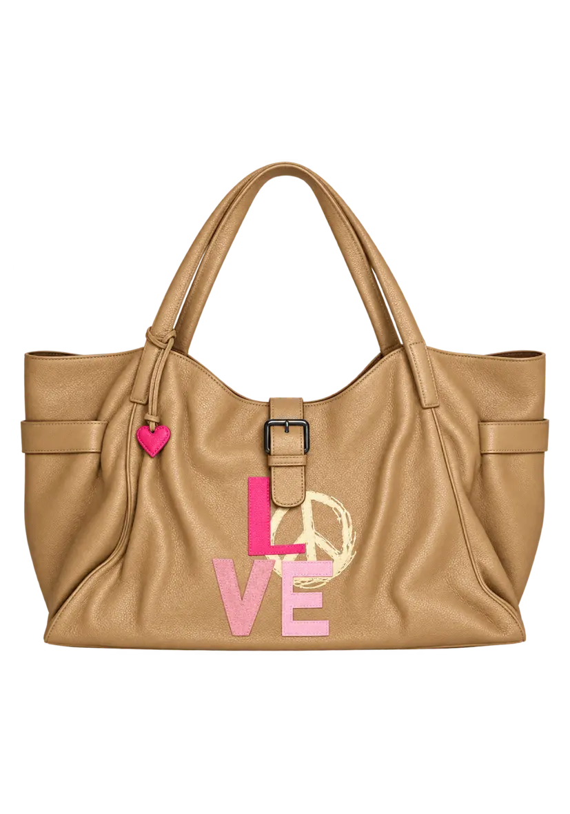 Leather Shopper Love - Sand