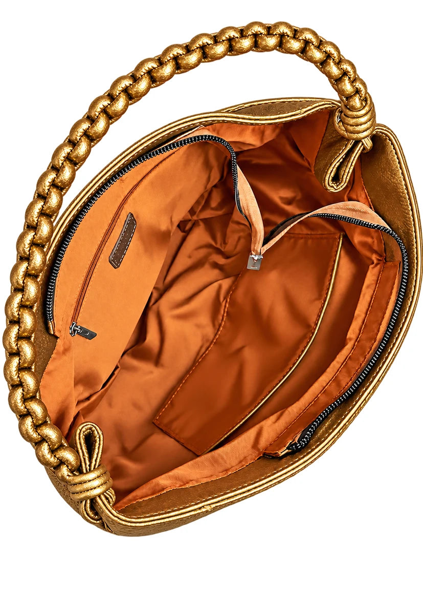 Braided Leather Bag Miss Goodlife Heartface - Beige-Gold