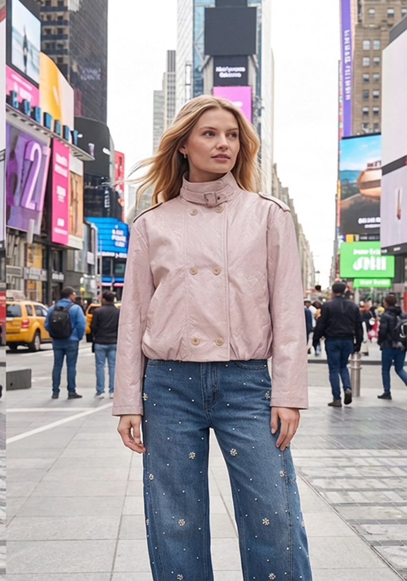 Cropped Leatherjacket - rosé