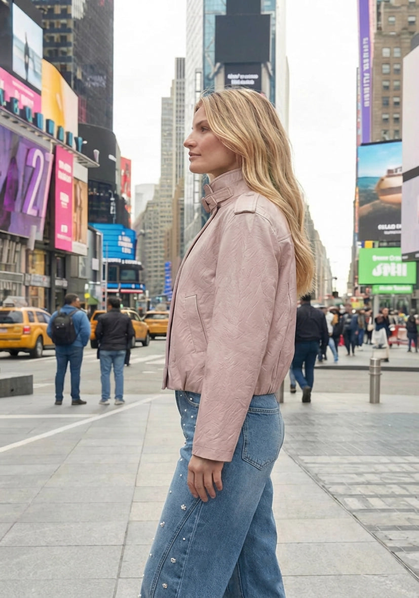 Cropped Leatherjacket - rosé
