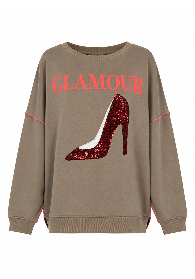 Sweatshirt Roundneck Glamour Paillette - sand