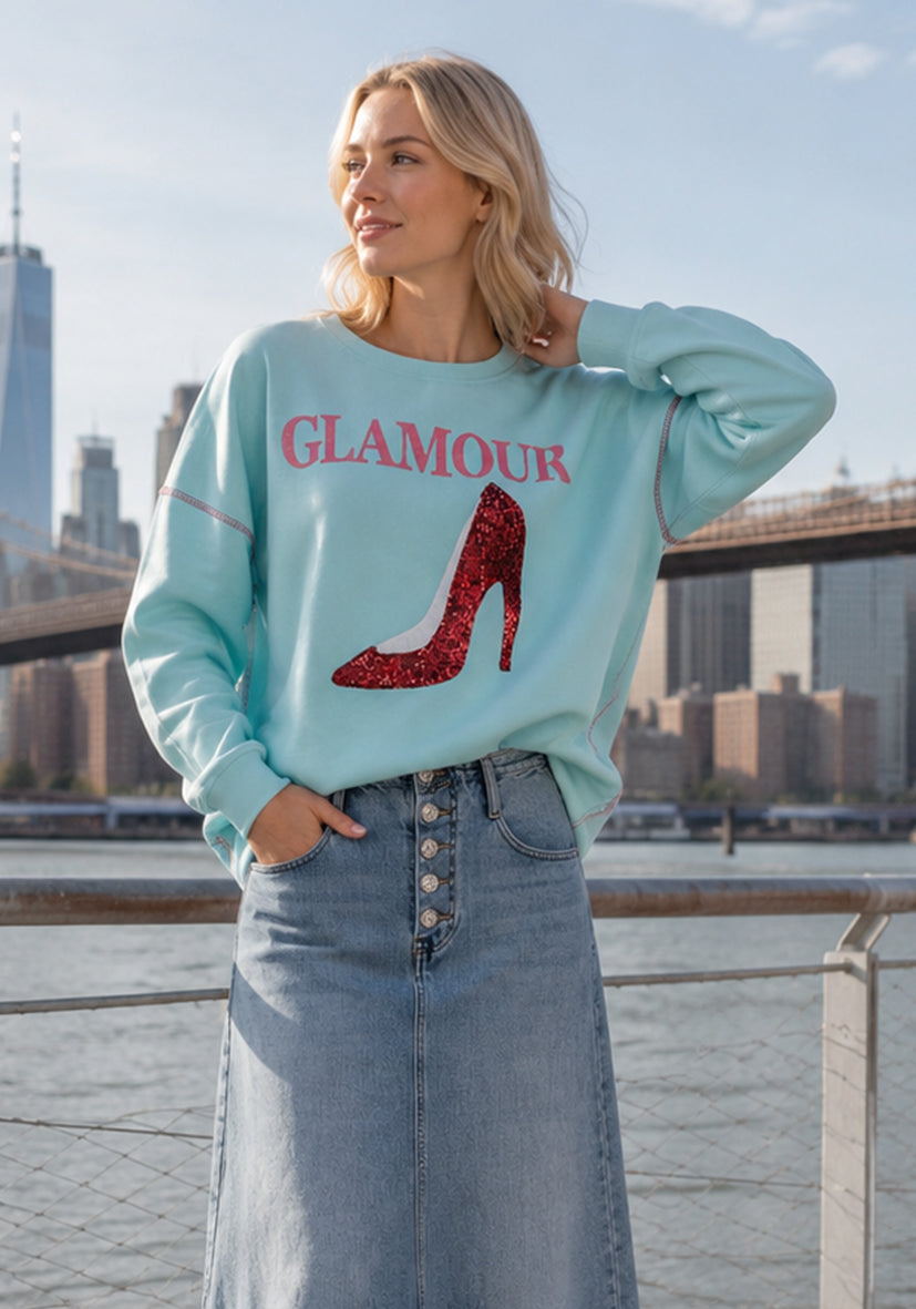 Sweatshirt Roundneck Glamour Paillette - hellblau