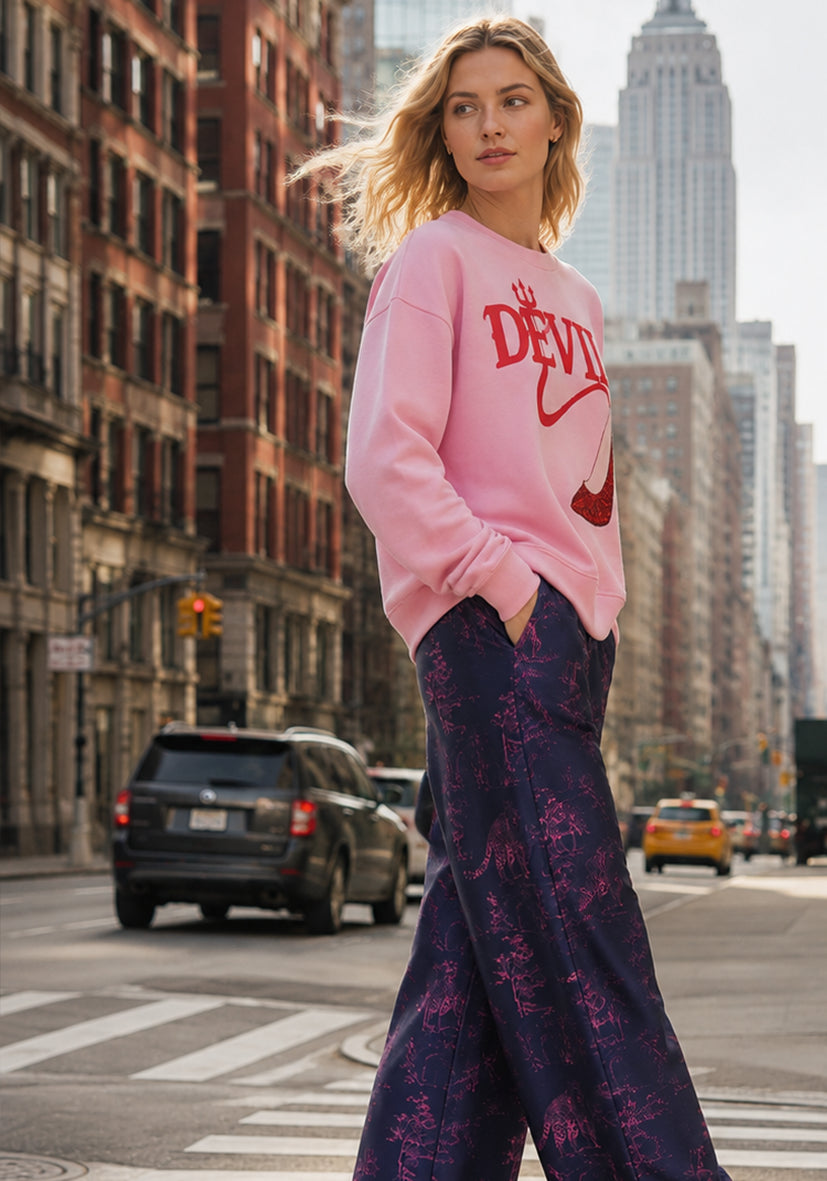 Sweatshirt Roundneck Devil Paillette - pink