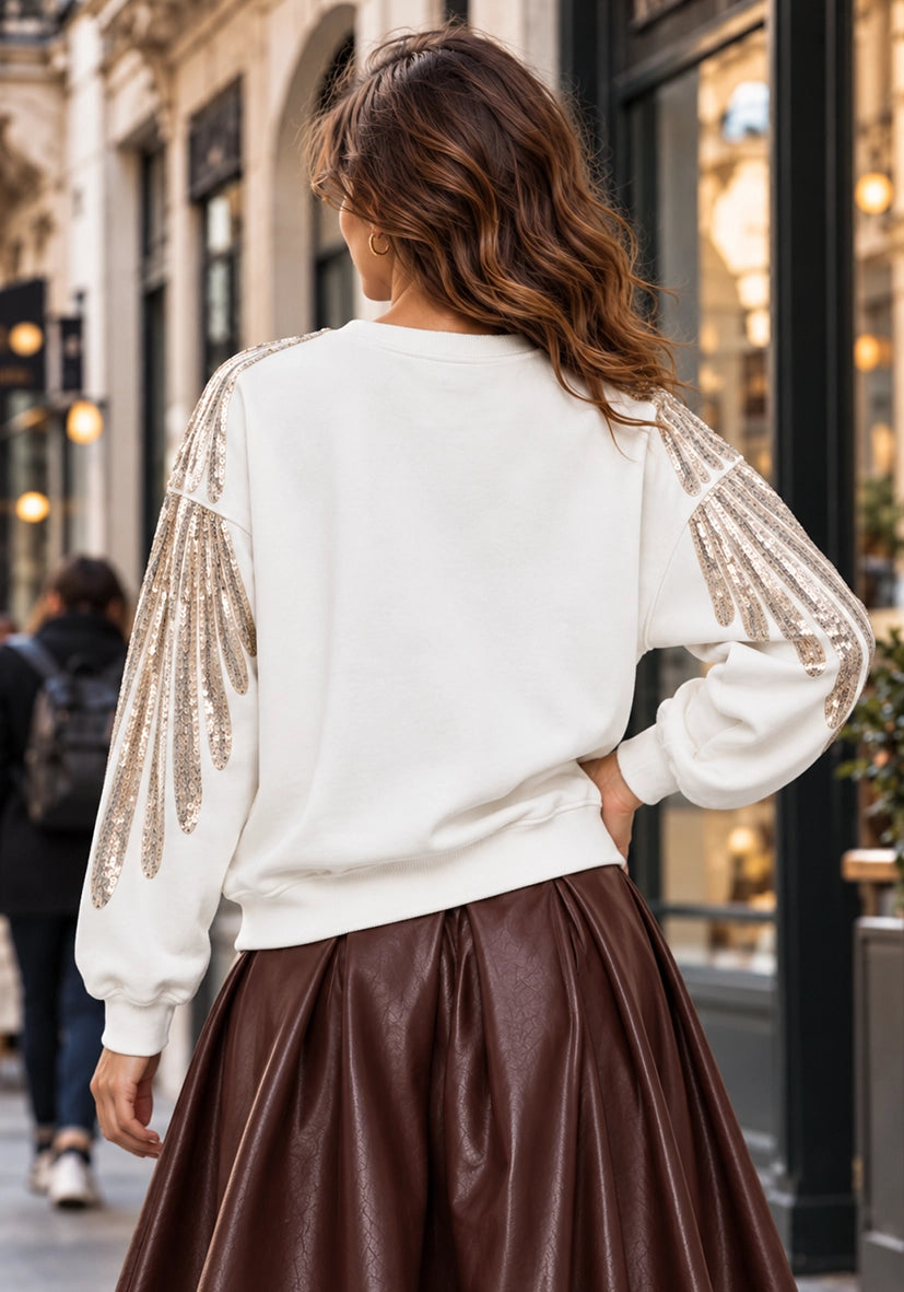 Roundneck Feather Paillette - offwhite