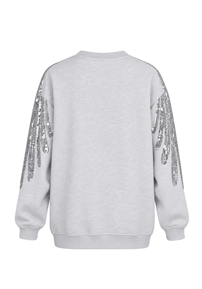 Roundneck Feather Paillette - hellgrau