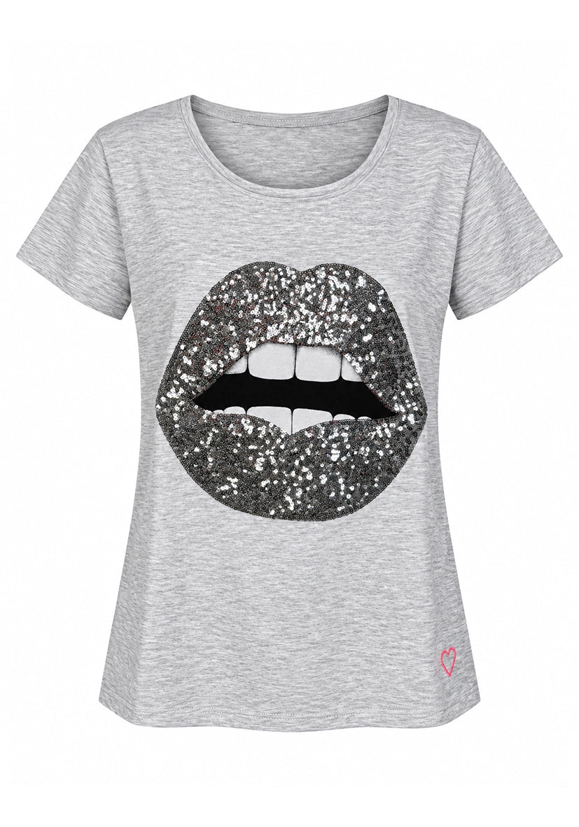 T-Shirt sparkle lips - Grau
