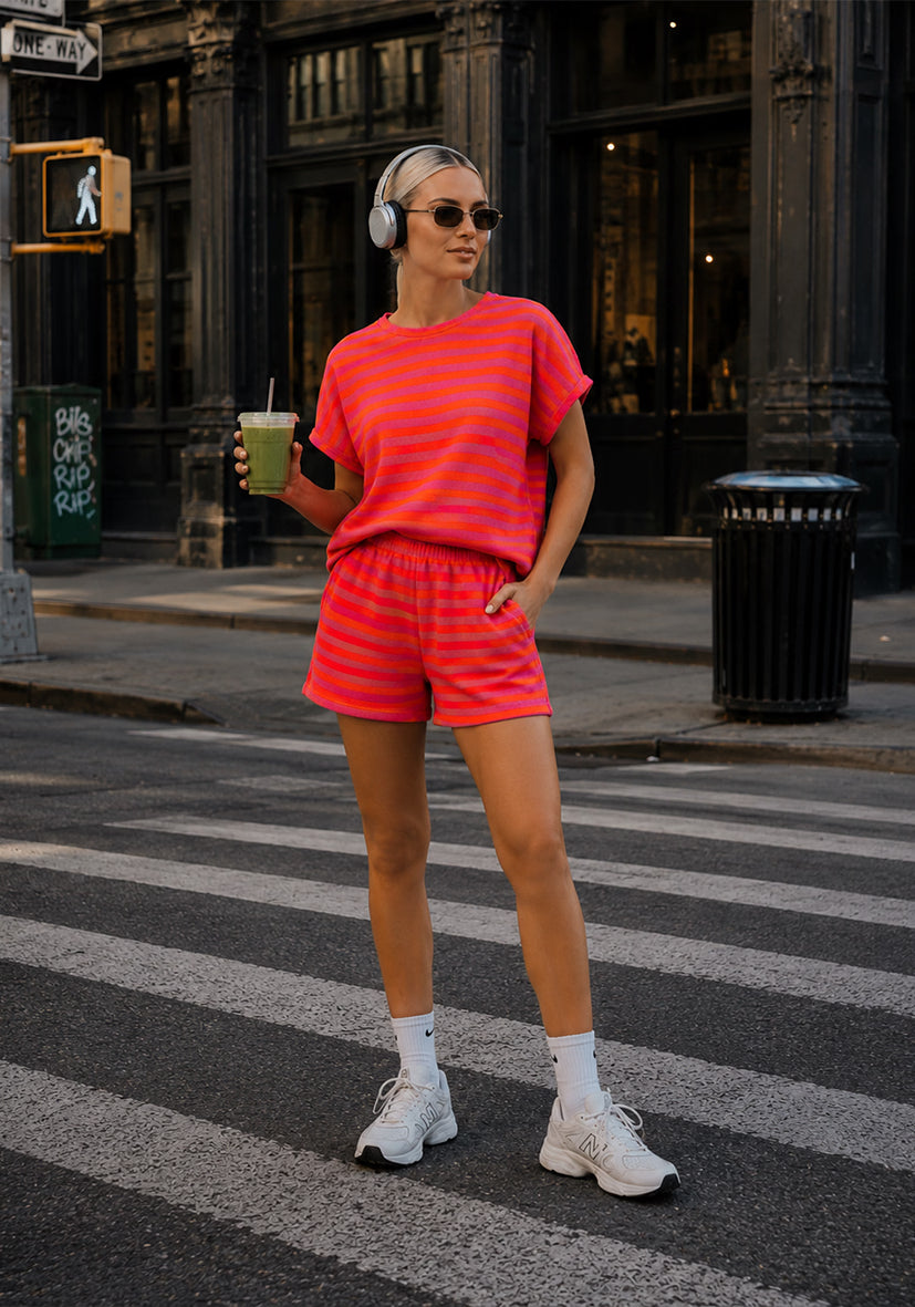 T-Shirt summer stripes - orange/ pink