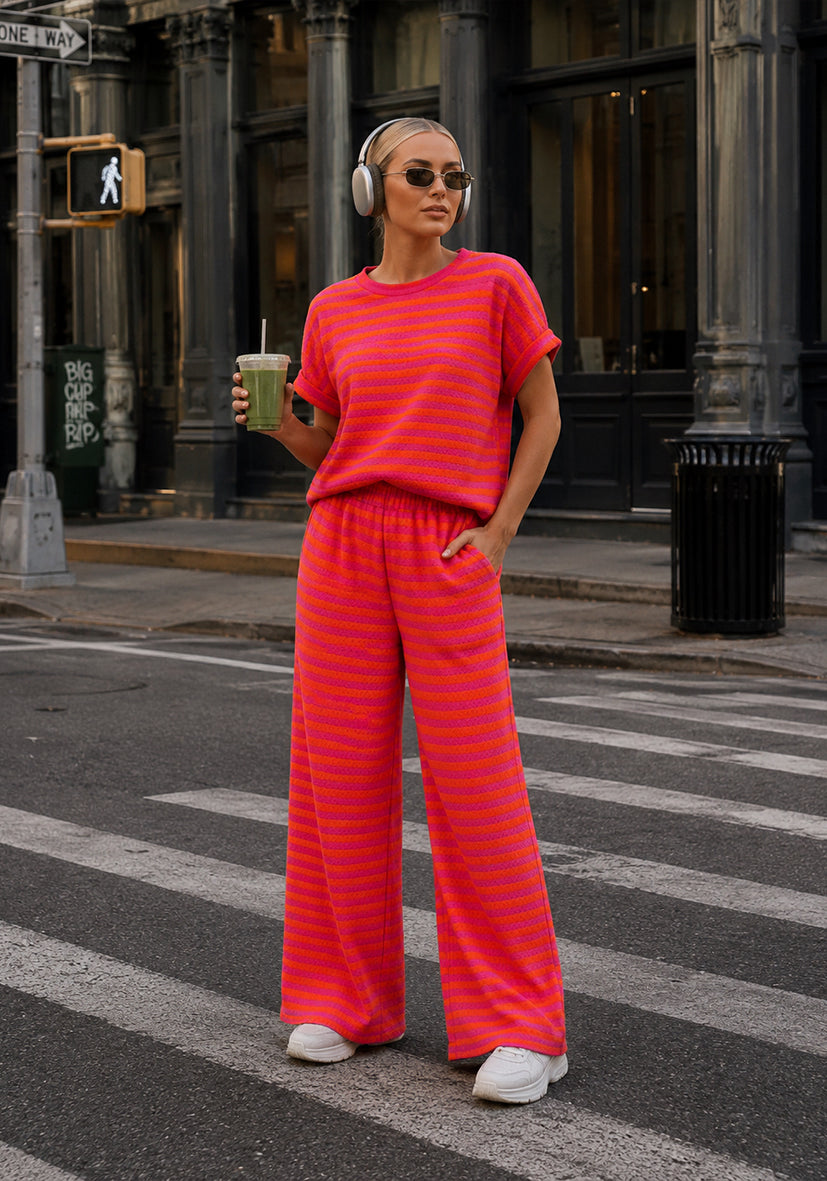 Pants summer stripes - orange/pink