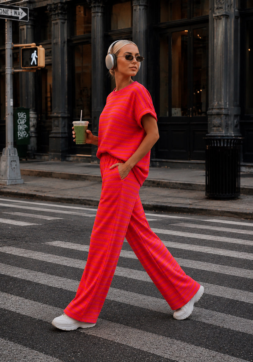 Pants summer stripes - orange/pink