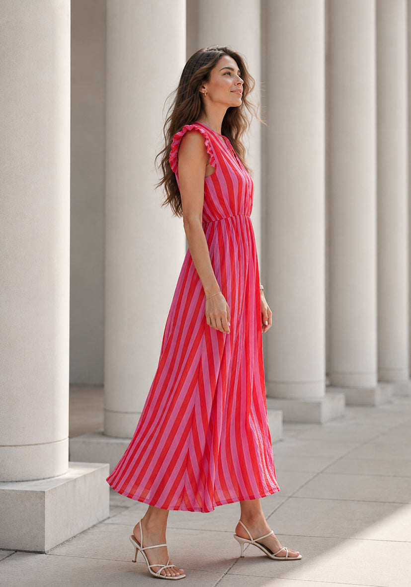 Dress Muslin Stripes - orange/flashrosé