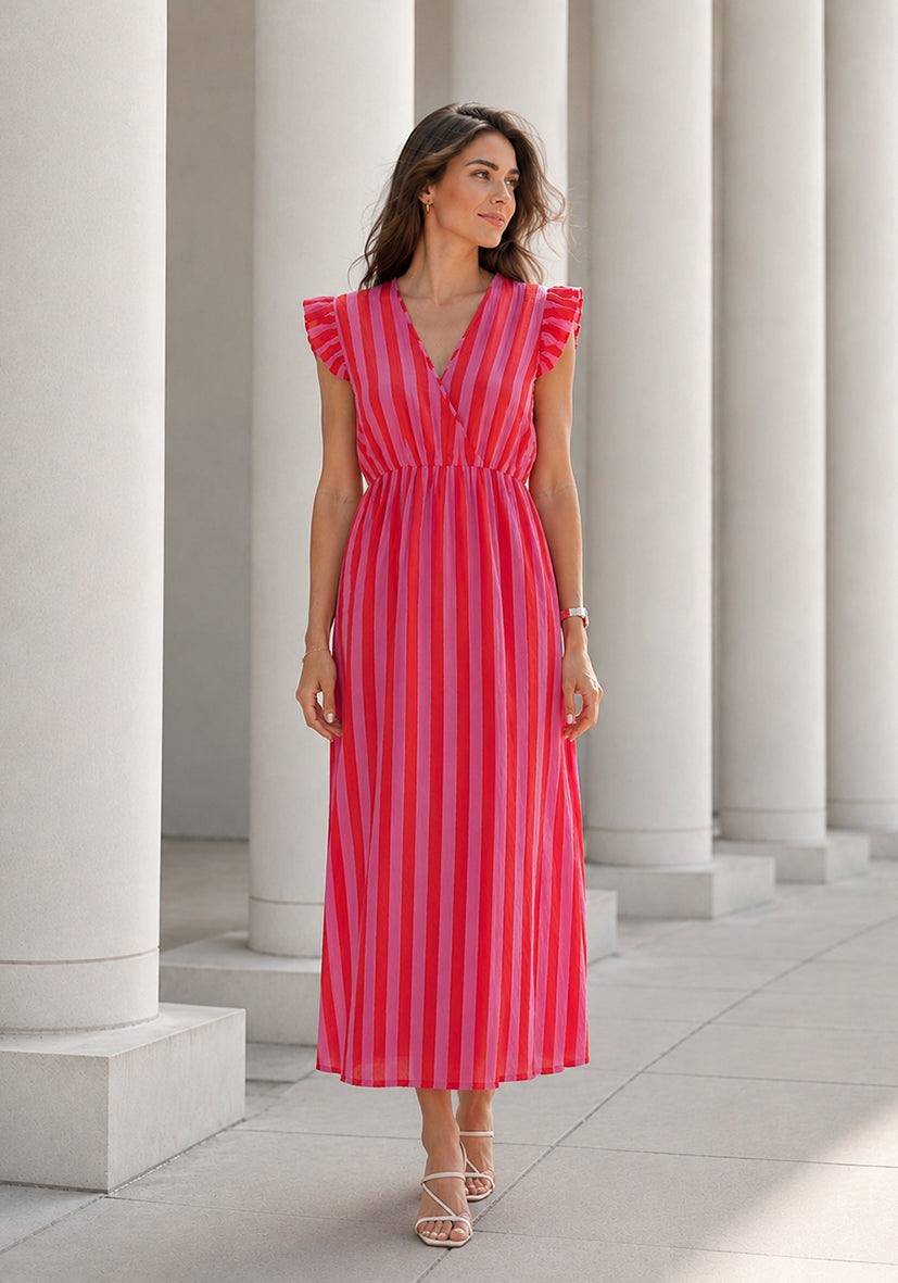 Dress Muslin Stripes - orange/flashrosé