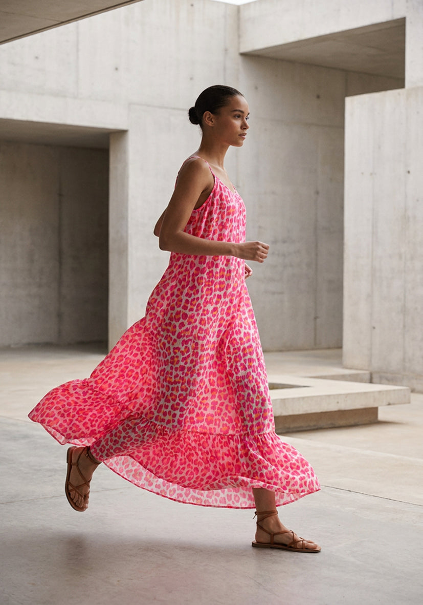 Maxi Dress Muslin Leo - neonpink