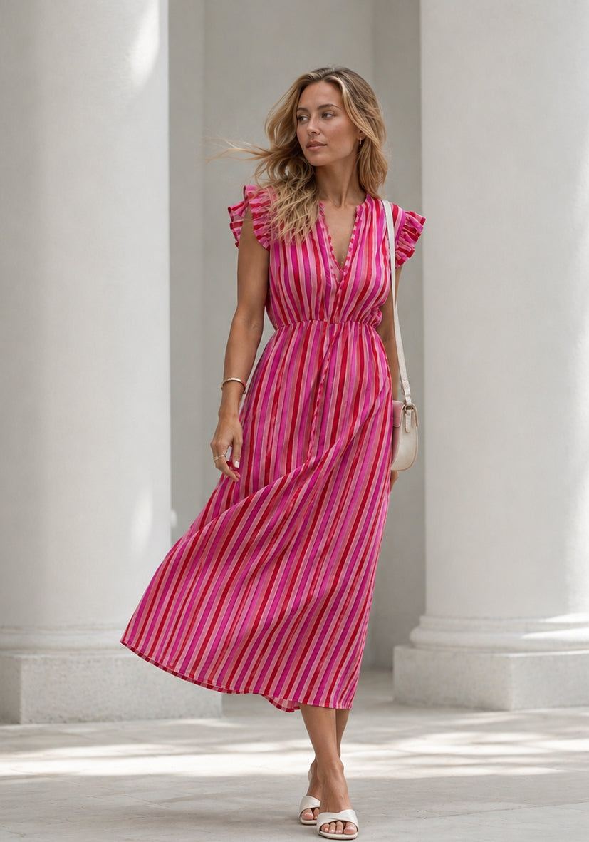 Dress Muslin Stripes - red