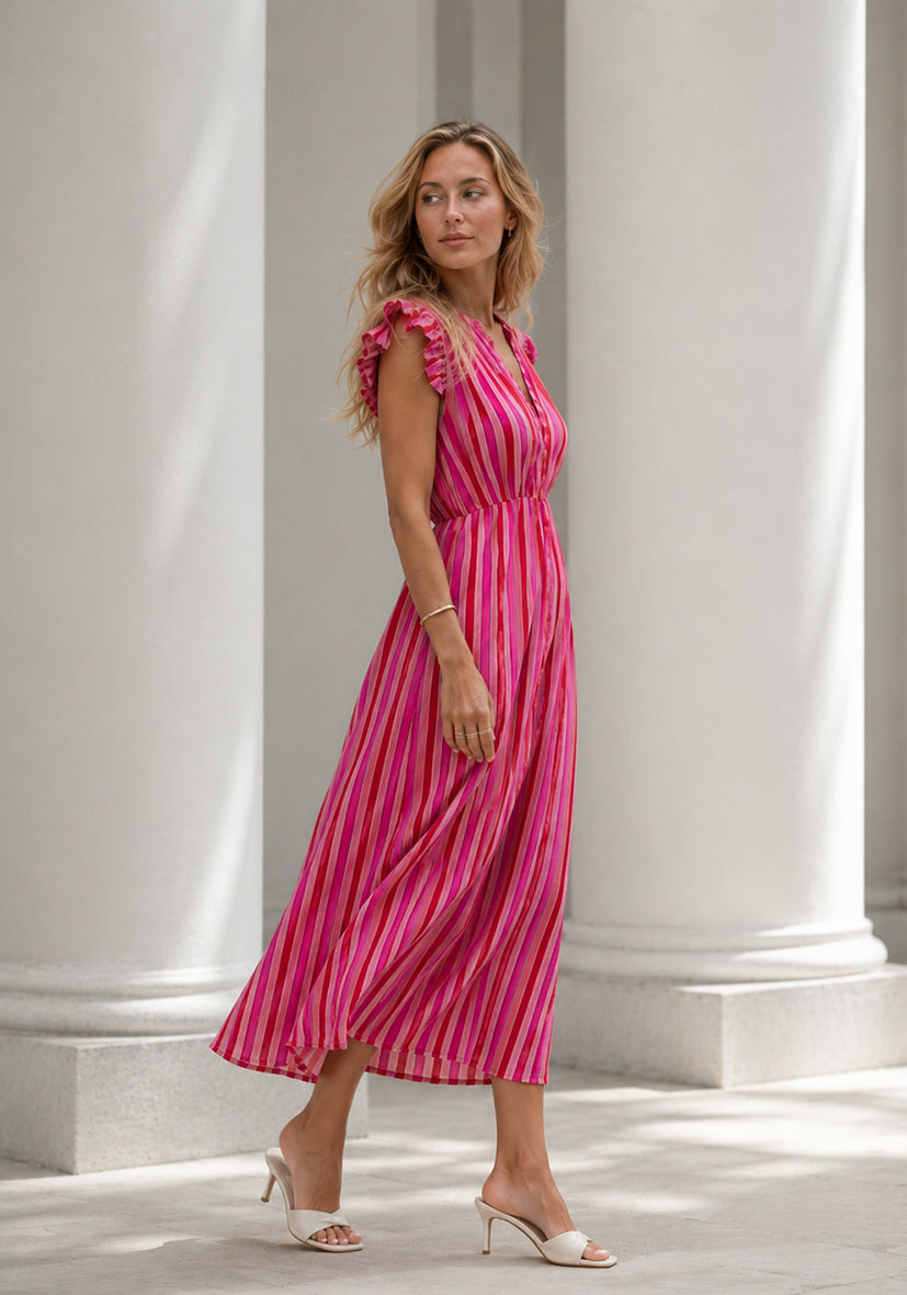 Dress Muslin Stripes - red